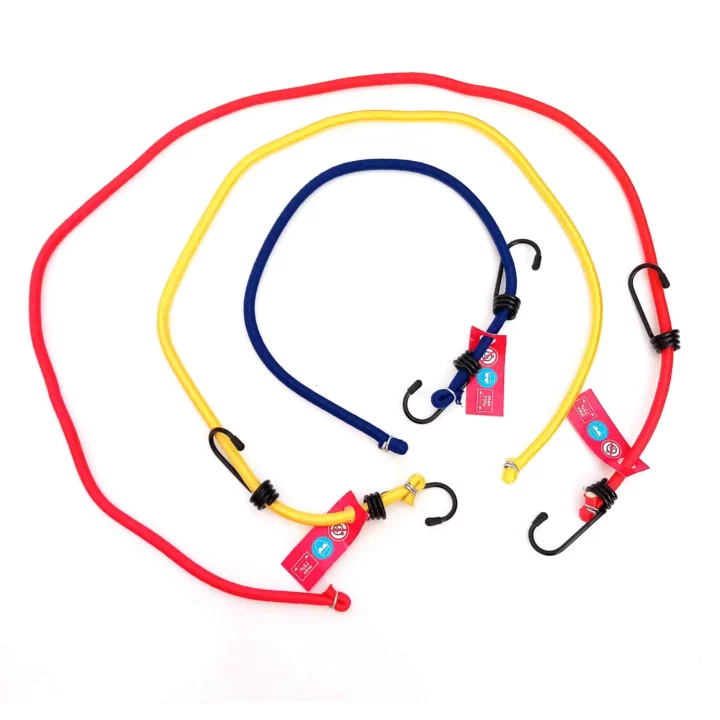 SET 3 pcs  MIX 10mm ELASTIC STRAP WITH SAFETY METAL HOOK  “BUNGEE SET”1x60cm – 1x90cm – 1x115cm     – TUV